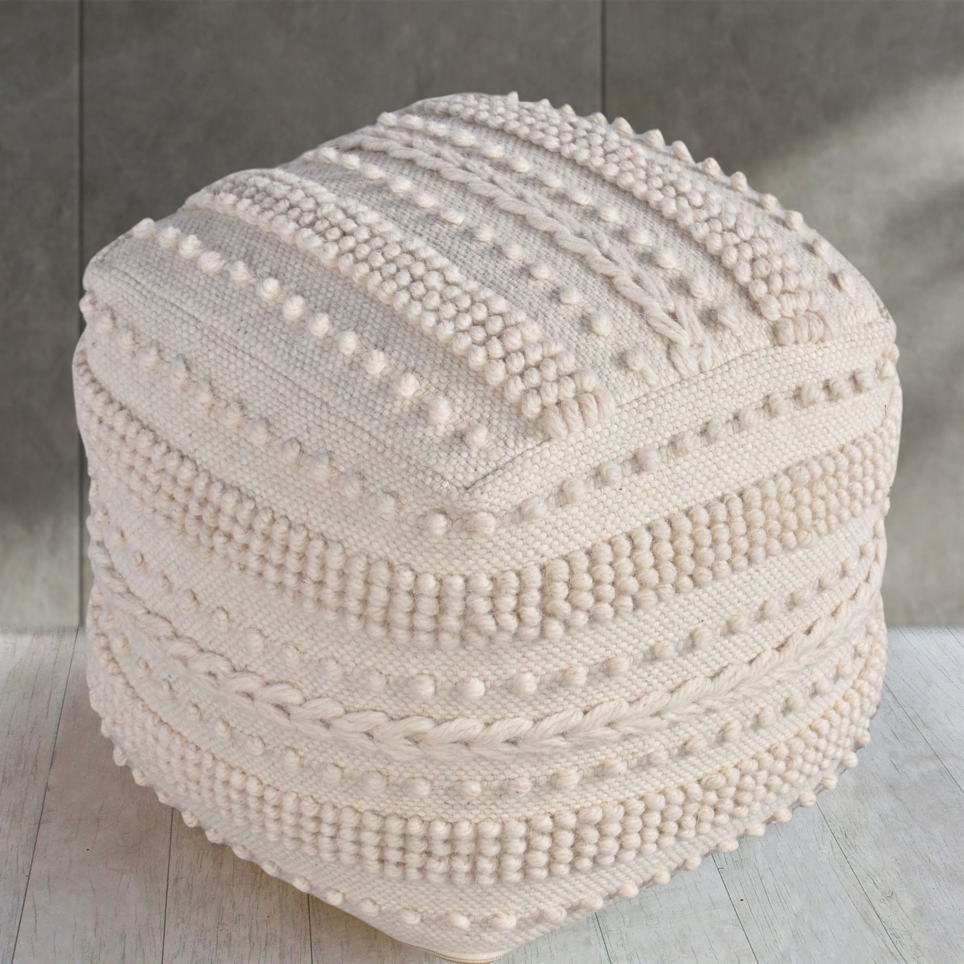 Pictor Pouf, Wool, Natural White, Pitloom, All Loop 