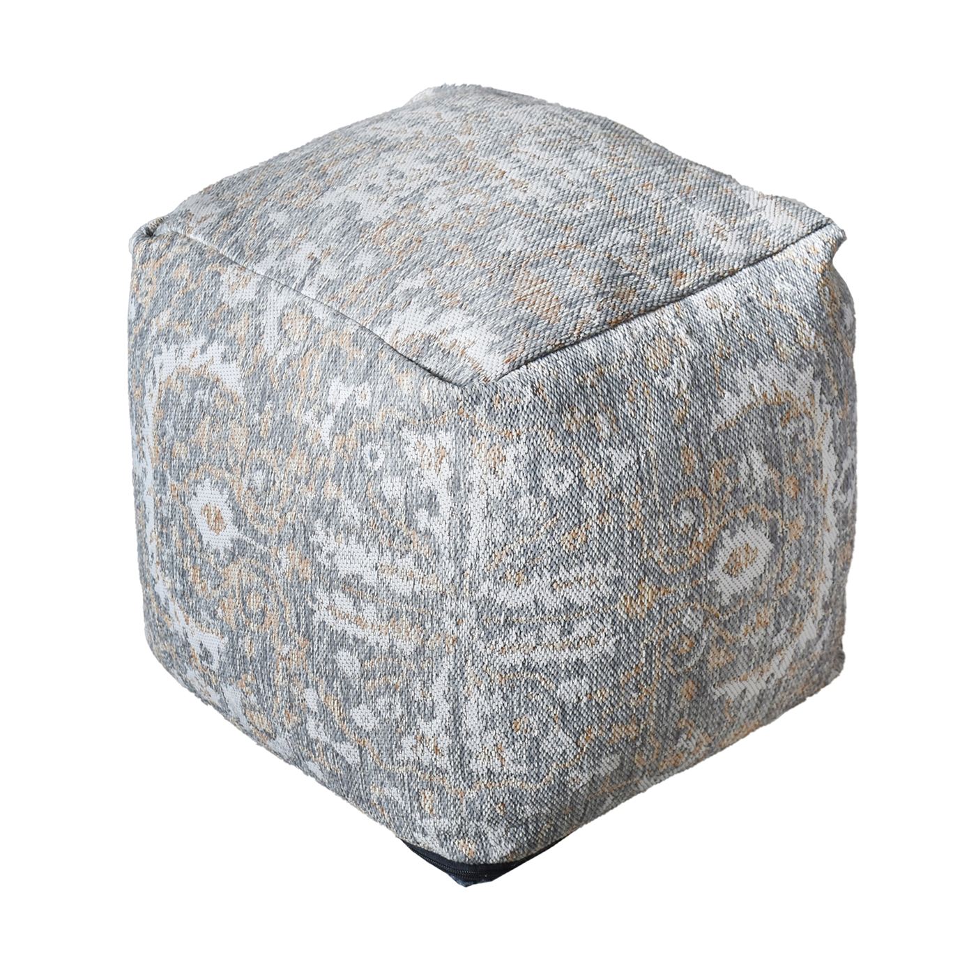 Pilsen-5 Pouf, Polypropylene, Natural White,Grey,Beige, Jaquard Durry, Flat Weave 