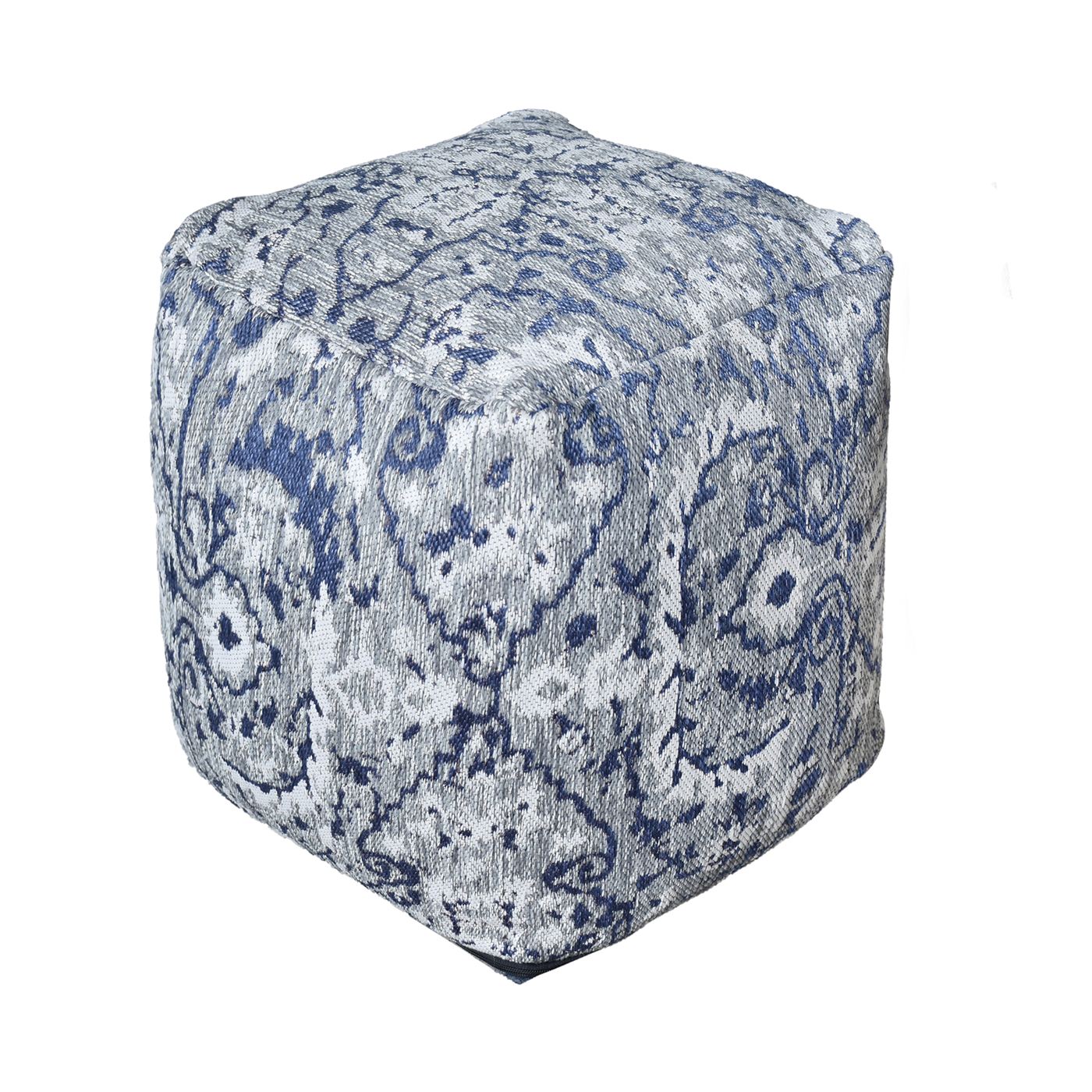 Pilsen-5 Pouf, Polypropylene, Natural White,Grey,Blue, Jaquard Durry, Flat Weave 