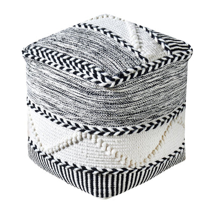 Pitre Pouf , Cotton, Wool, Natural White,Charcoal, Pitloom, All Loop 