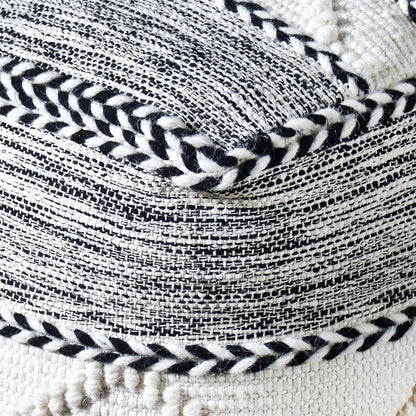 Pitre Pouf , Cotton, Wool, Natural White,Charcoal, Pitloom, All Loop 