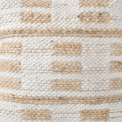 Close-up of a woven fabric with beige and white stripes