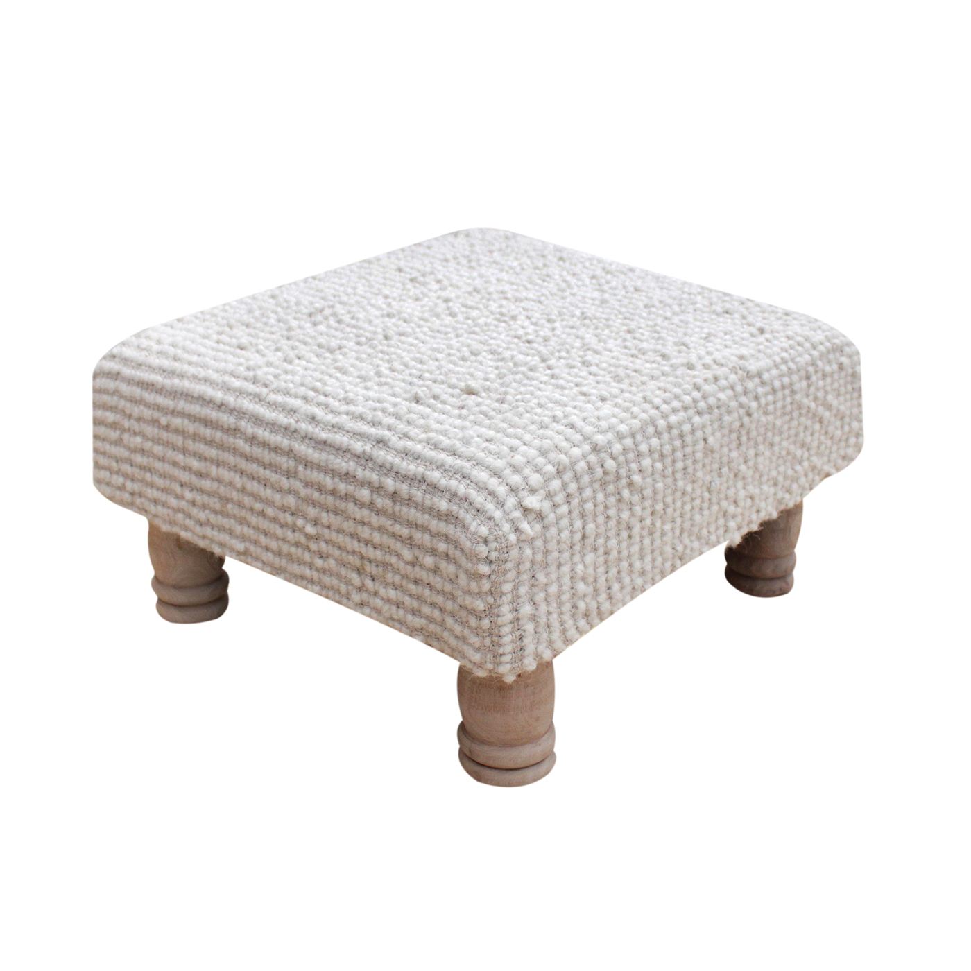 Plockton Foot Stool, Wool, Natural White, Hand woven, All Loop 