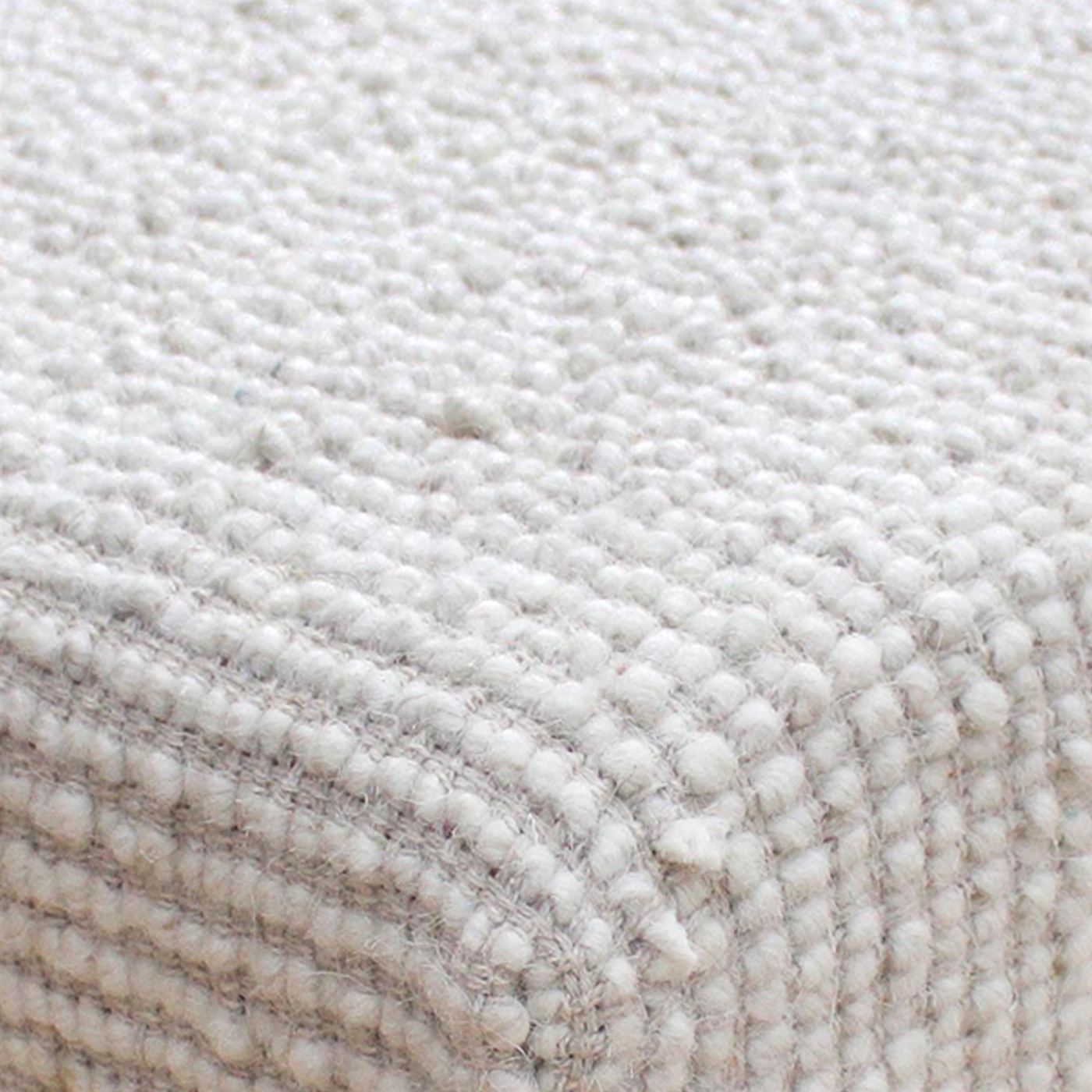 Plockton Foot Stool, Wool, Natural White, Hand woven, All Loop 