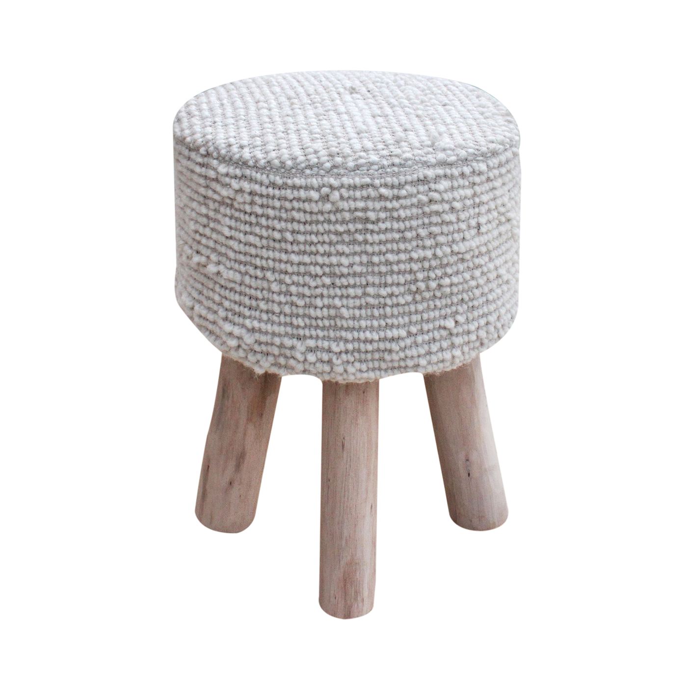 Plockton Stool, Wool, Natural White, Hand woven, All Loop 