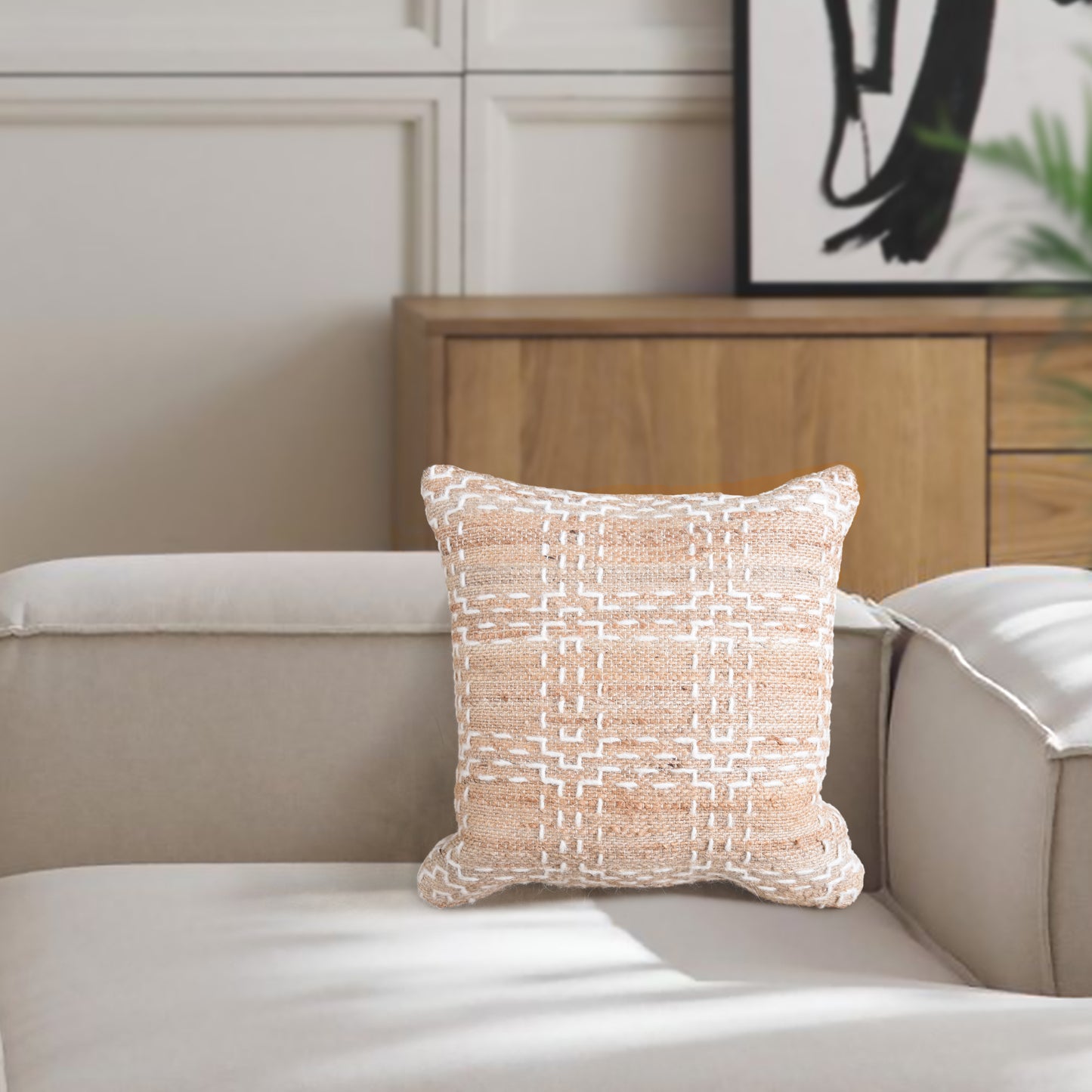 PLOPANA CUSHION - JUTE/WOOL - NATURAL/IVORY - HANDWOVEN