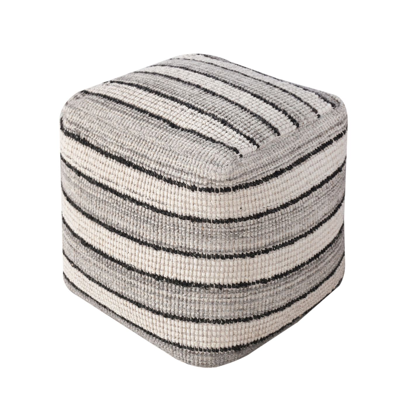 Prato Pouf, Wool, Natural White, Grey, Charcoal, Hand woven, Flat Weave 