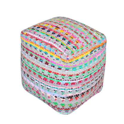 Prizma Pouf, Wool, Recycled Fabric, Natural White, Multi