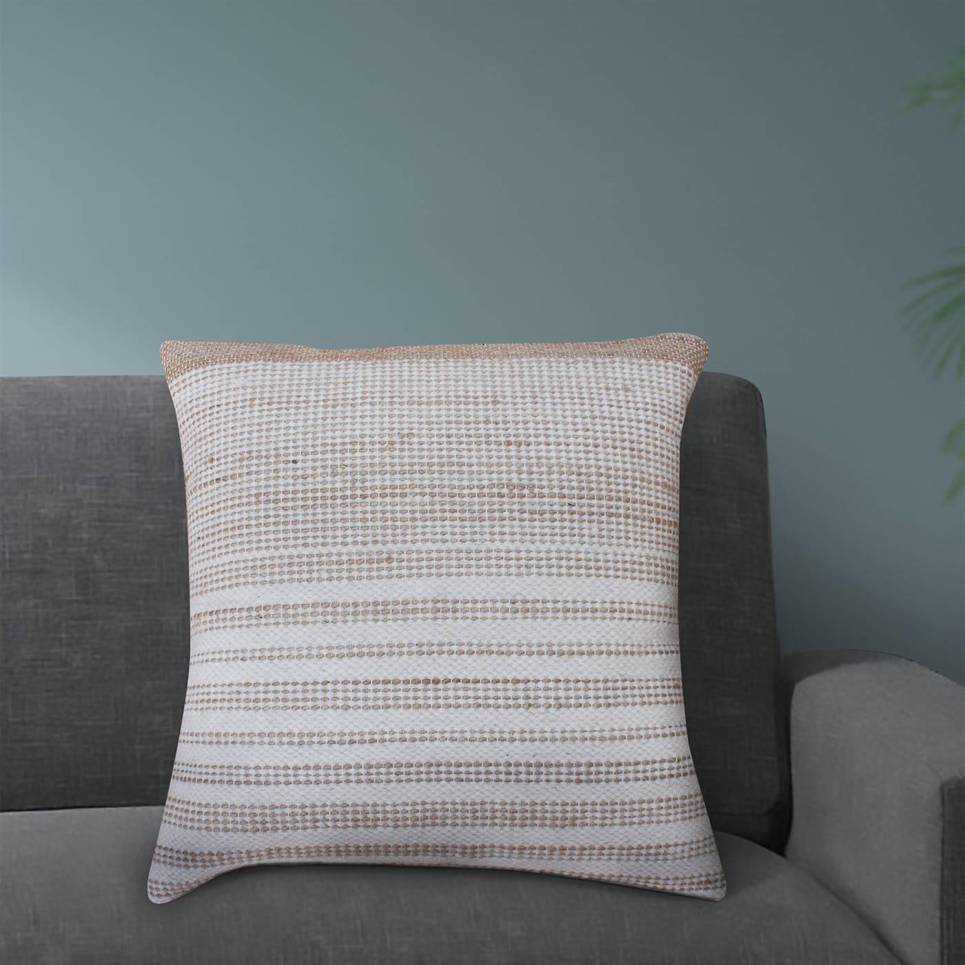 Pukara Cushion, 56x56 cm, Natural White, Natural, Jute, Wool, Hand Woven, Pitloom, Flat Weave