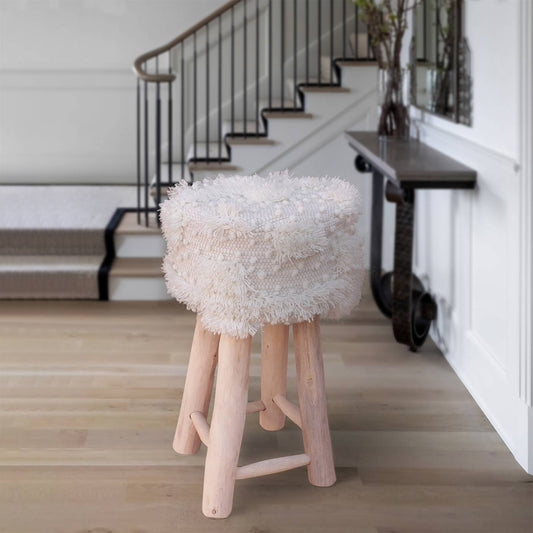 Parkin Bar Stool, 40x40x70 cm, Natural White, NZ Wool, Hand Woven, Pitloom, Flat Weave