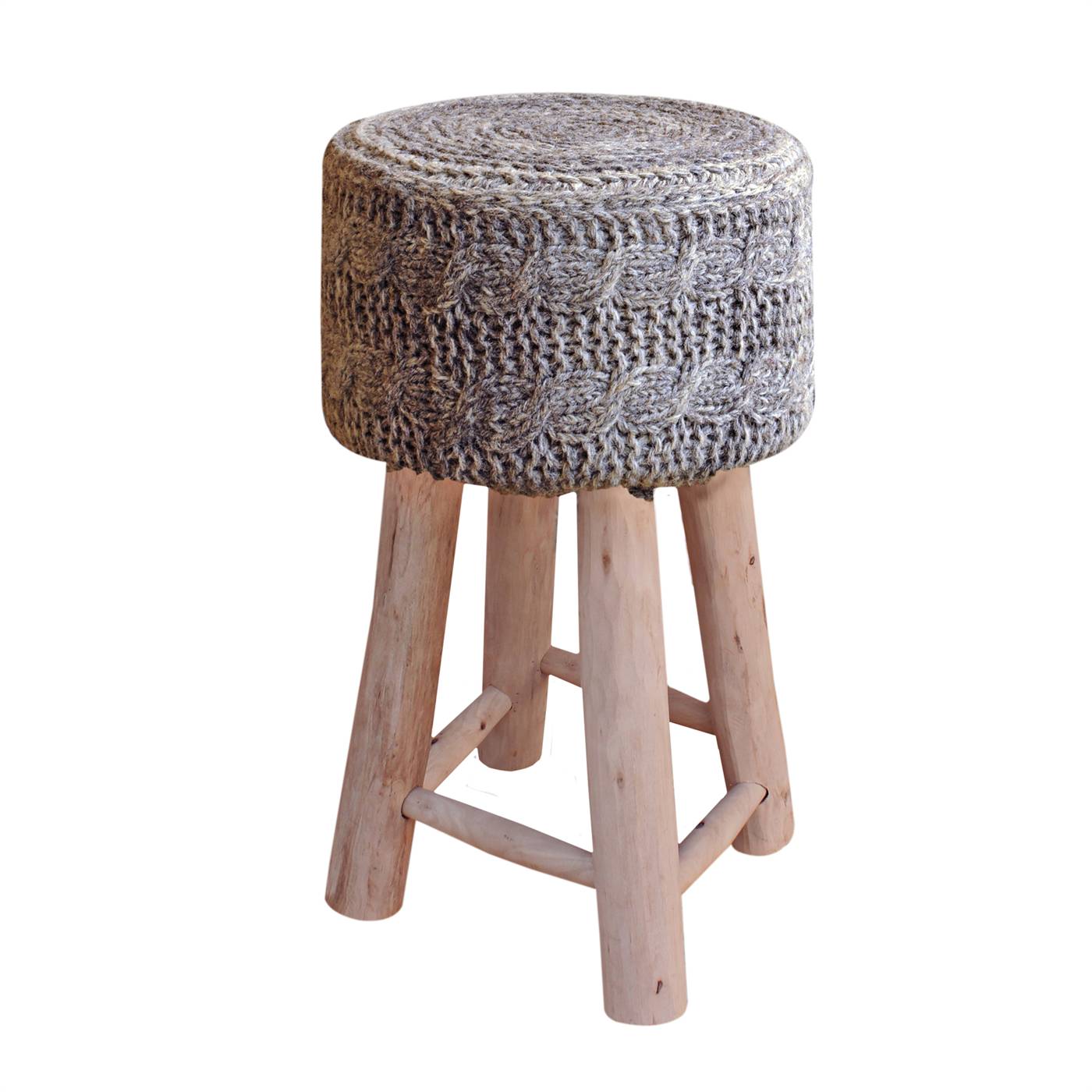 Pluto Bar Stool, 40x40x70 cm, Grey, Wool, Hand Knitted, Hm Knitted, Flat Weave