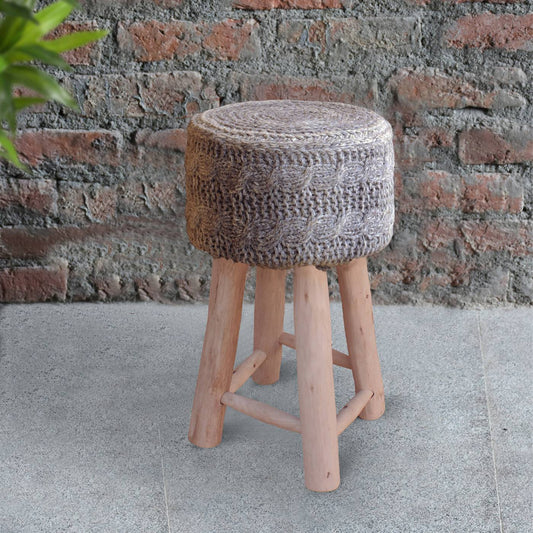 Pluto Bar Stool, 40x40x70 cm, Grey, Wool, Hand Knitted, Hm Knitted, Flat Weave