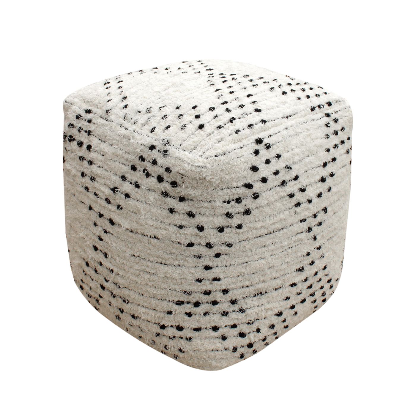 Qala Pouf, Cotton Salvage, Natural White, Charcoal, Pitloom, All Loop 