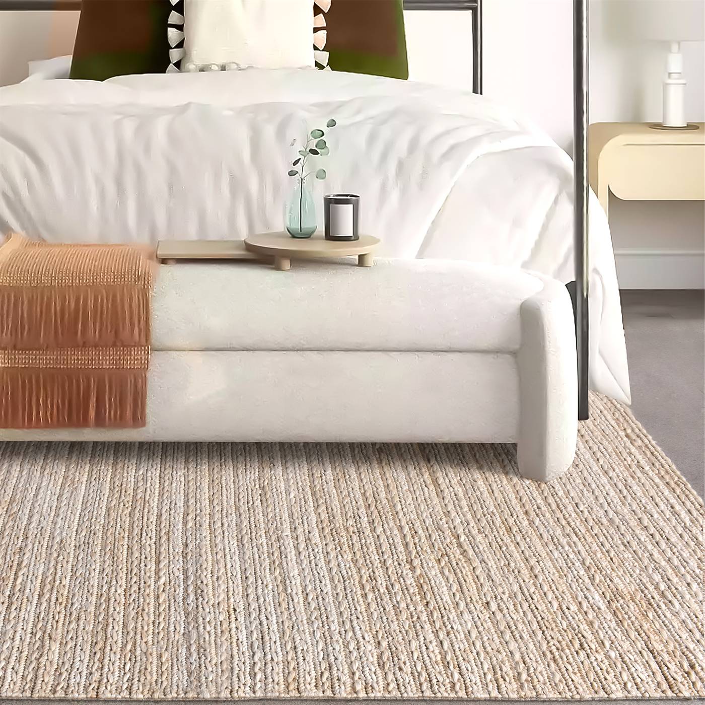 Area Rug, Bedroom Rug, Living Room Rug, Living Area Rug, Indian Rug, Office Carpet, Office Rug, Shop Rug Online, Natural White, Jute, Hand Woven , Pitloom, All Loop, Texture 