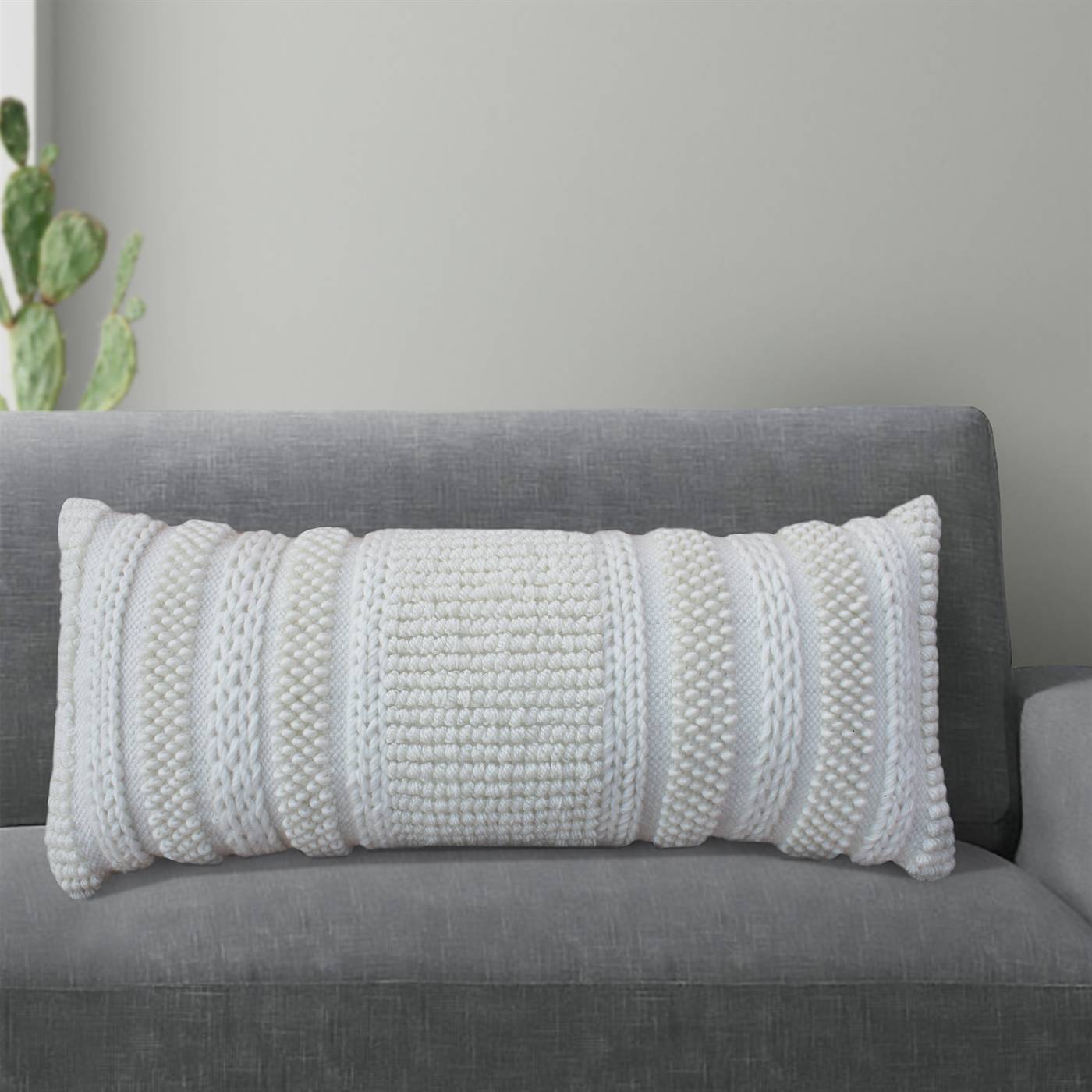 Quindio Lumber Cushion, 36x91 cm, Natural White, NZ Wool, PET, Hand Woven, Pitloom, All Loop