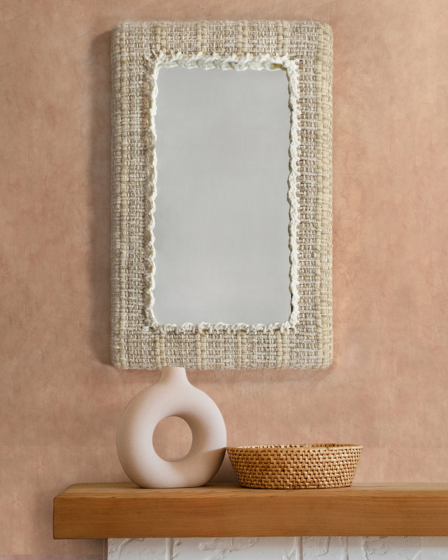 RACINE WALL MIRROR - IVORY/BEIGE - HAND WOVEN - WOOL/COTTON RAG & MDF