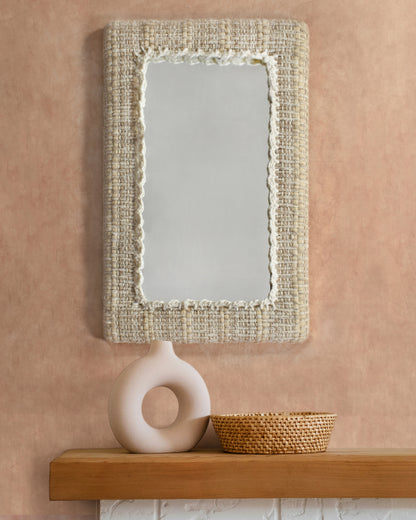RACINE WALL MIRROR - IVORY/BEIGE - HAND WOVEN - WOOL/COTTON RAG & MDF