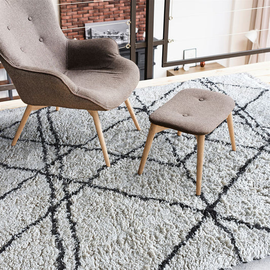 Area Rug, Bedroom Rug, Living Room Rug, Living Area Rug, Indian Rug, Office Carpet, Office Rug, Shop Rug Online, Cotton, Natural White, Charcoal, Bm Fn, All Cut, Geometrical