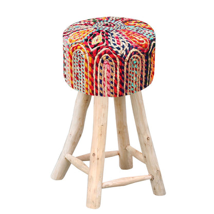 Rainbow Bar Stool, Recycled Fabric, Jute, Natural,Multi, Hm Stitching, Flat Weave 