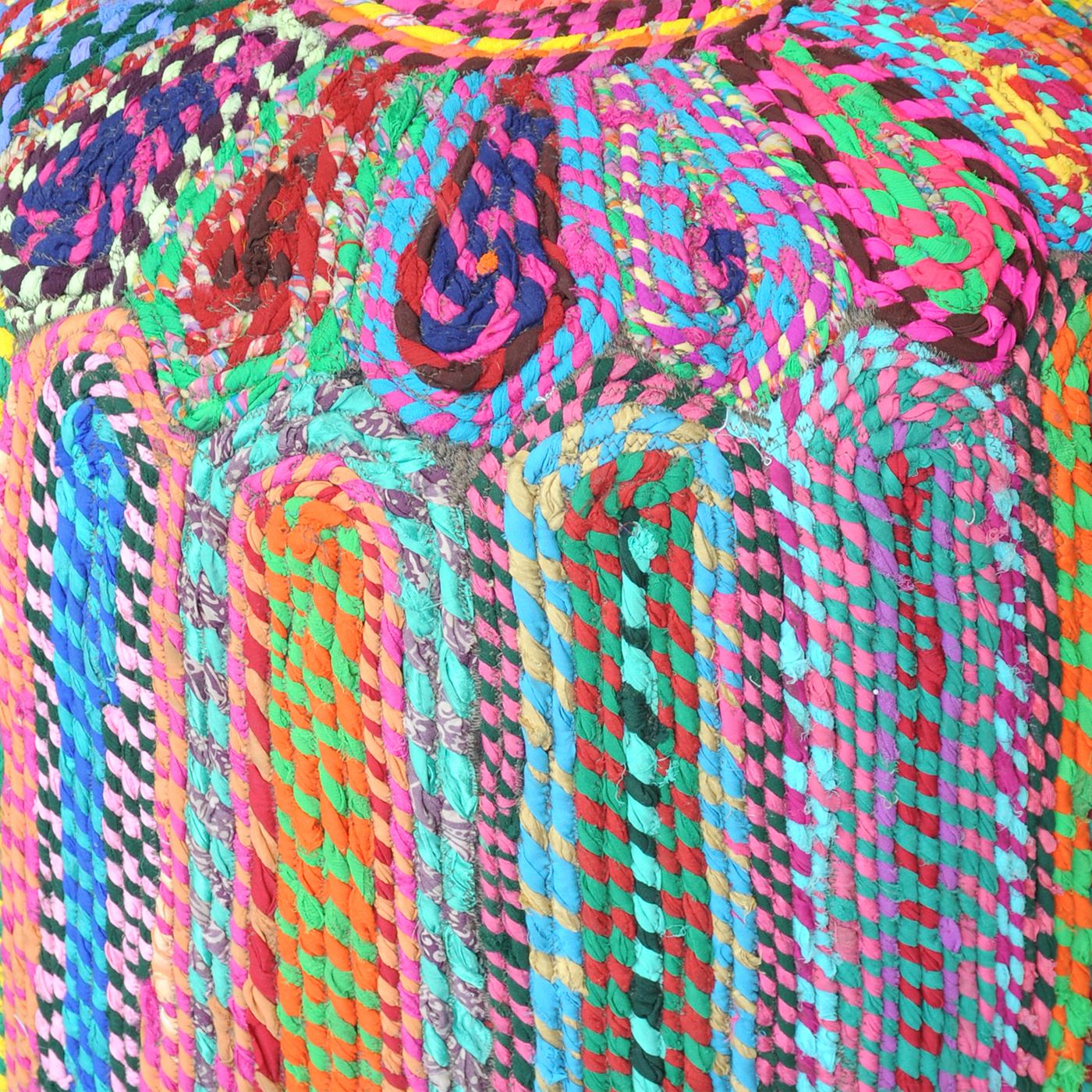 Rainbow Pouf, Recycled Cotton Fabric, Multi, Hm Stitching, Flat Weave 