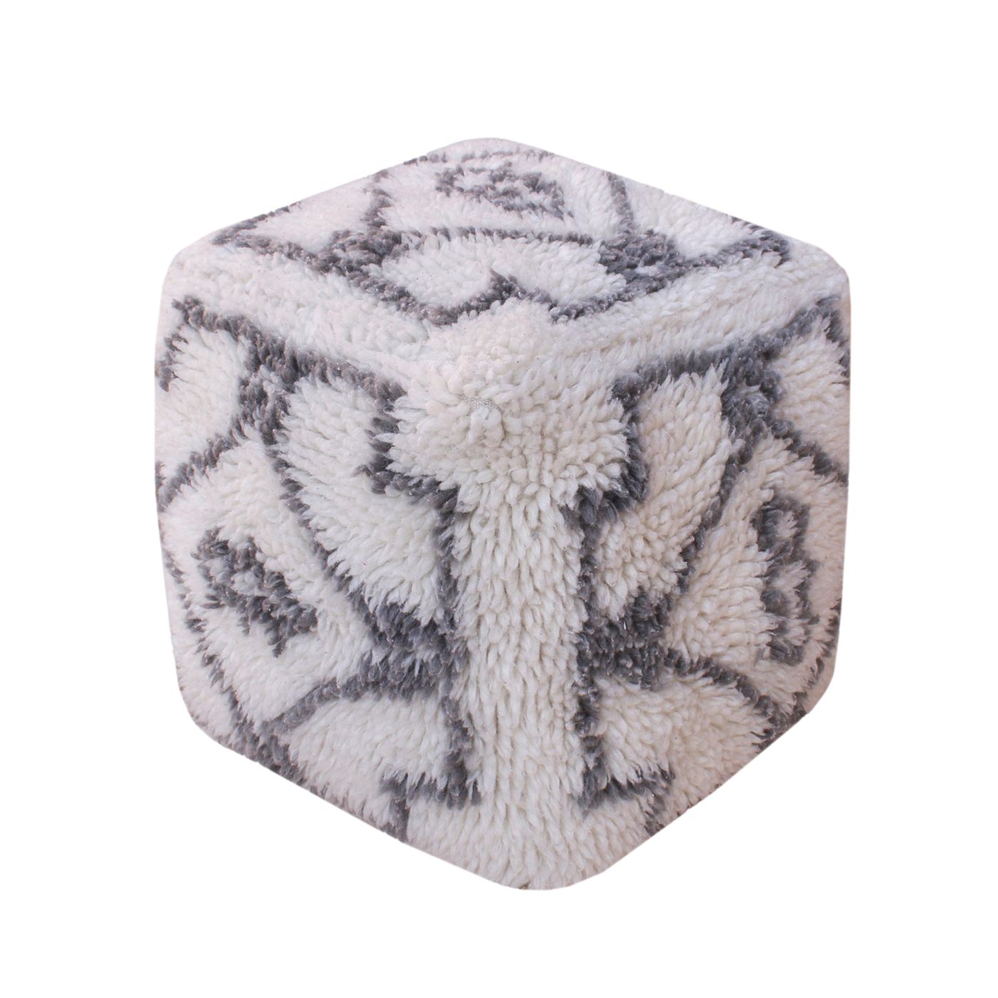 Rangov Pouf, Nz Wool, Natural White, Grey, Bm Fn, All Cut 