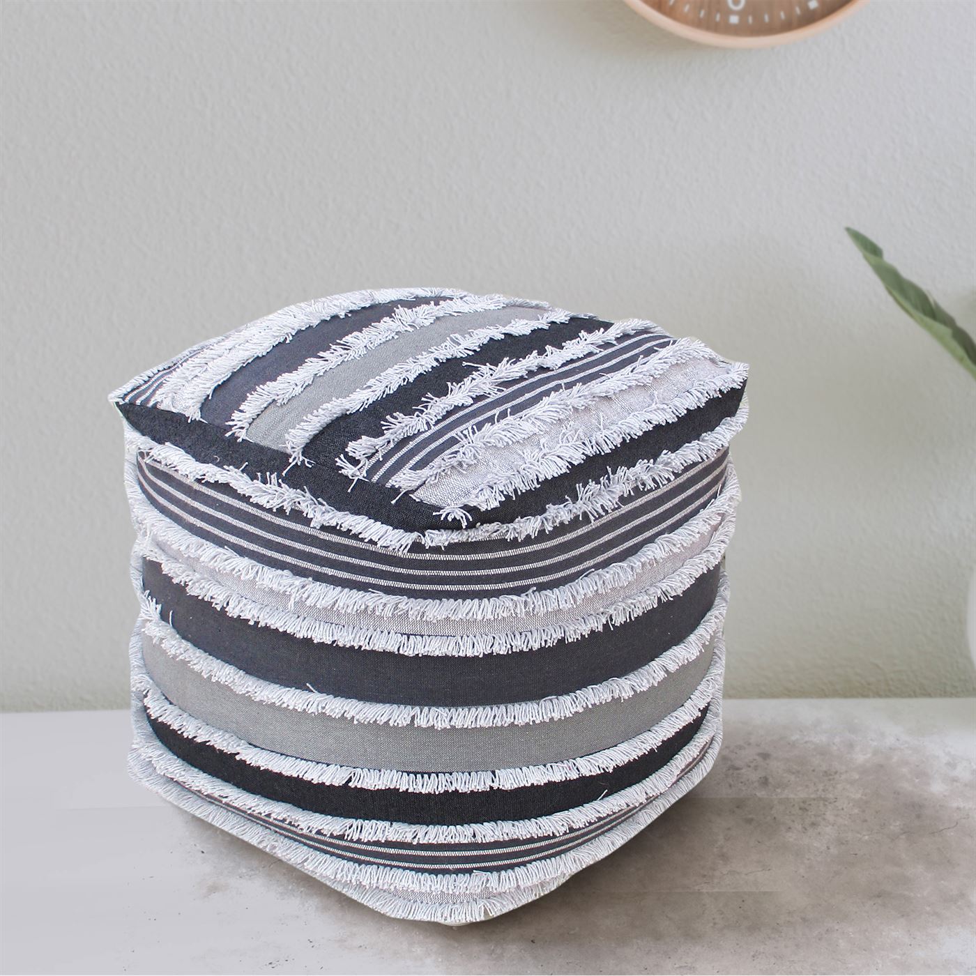 Rayen Pouf, Cotton, Grey, Bm Sn, All Cut 