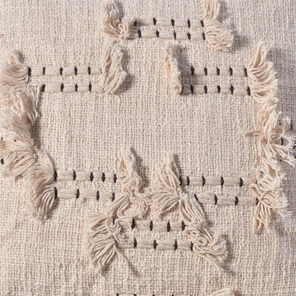 Reka Cushion, 45x45 cm, Natural White, Brown, Cotton, Hand Made, Hm Stitching, Flat Weave