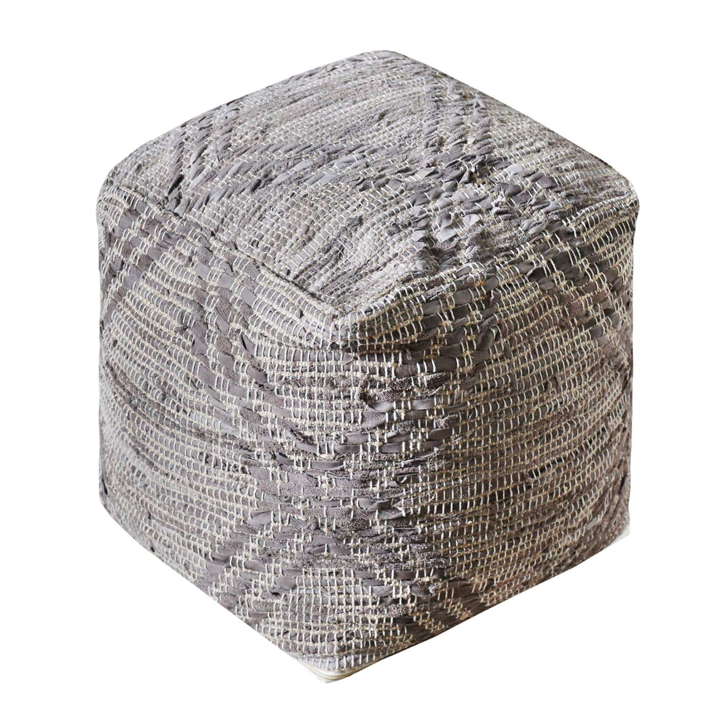 Rifton Pouf, Leather, Hemp, Taupe, Pitloom, Flat Weave 