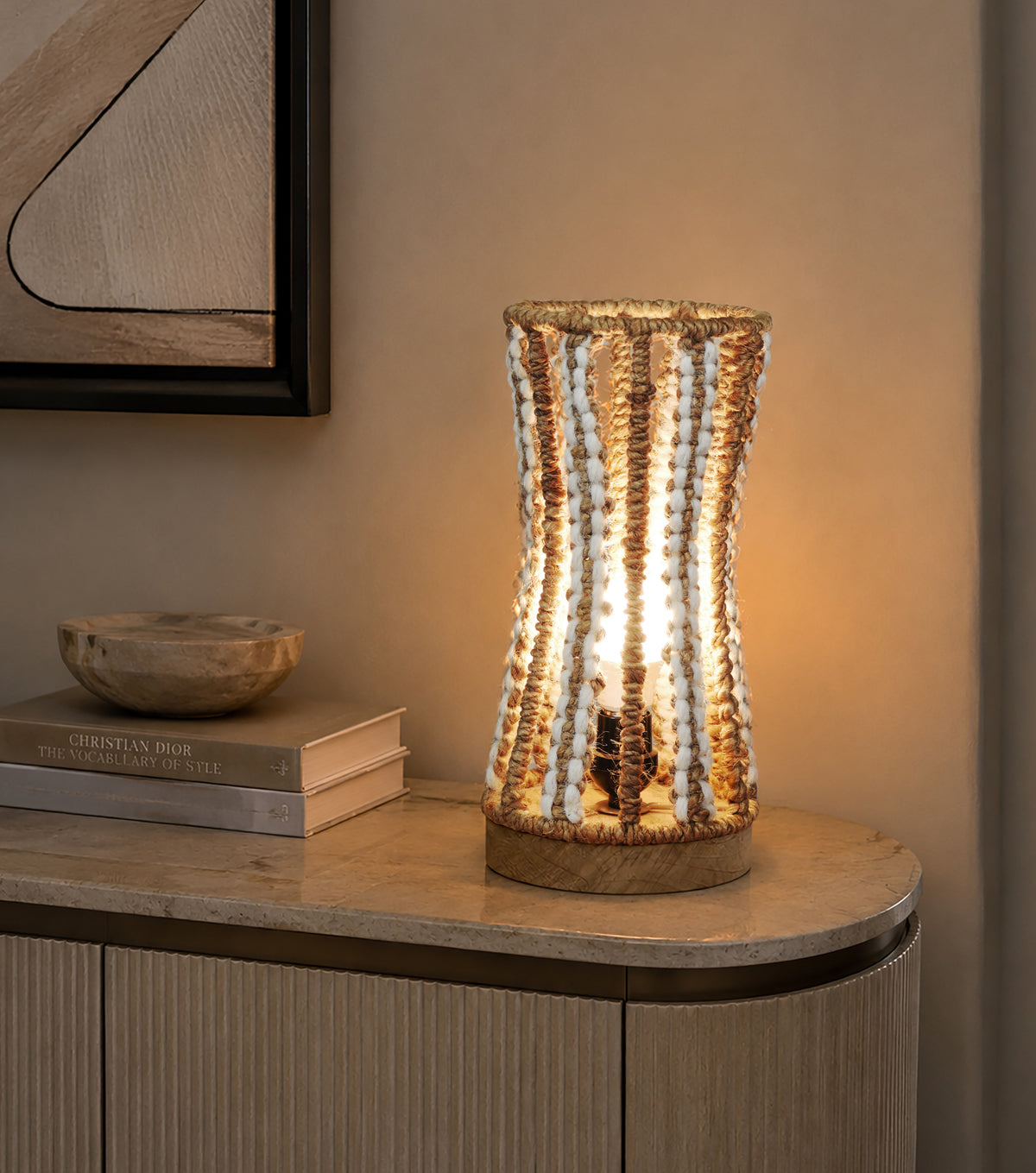 RIVERLYN LAMP - NATURAL/IVORY - HAND MADE - JUTE/WOOL