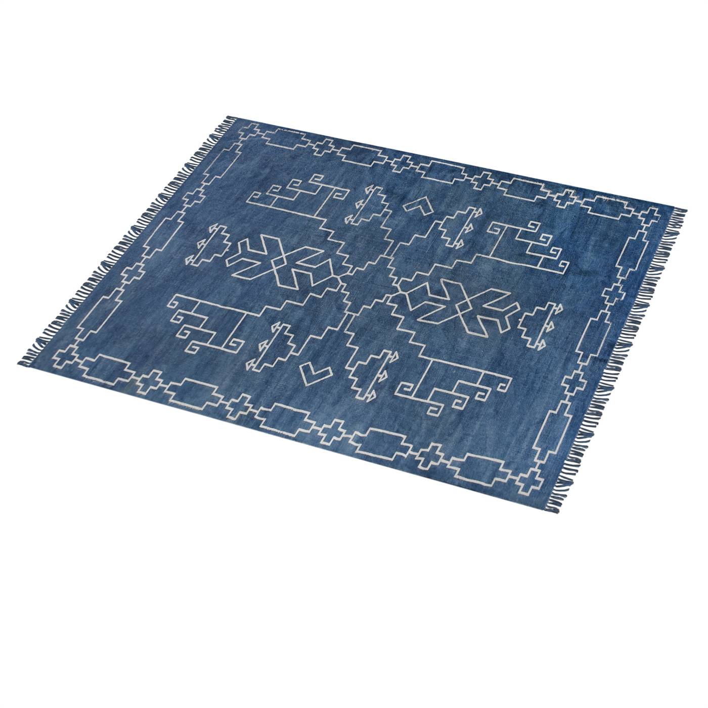 Area Rug, Bedroom Rug, Living Room Rug, Living Area Rug, Indian Rug, Office Carpet, Office Rug, Shop Rug Online, Blue, Natural White , Cotton, Hand Woven, Printed , Pitloom, Flat Weave, Intricate 