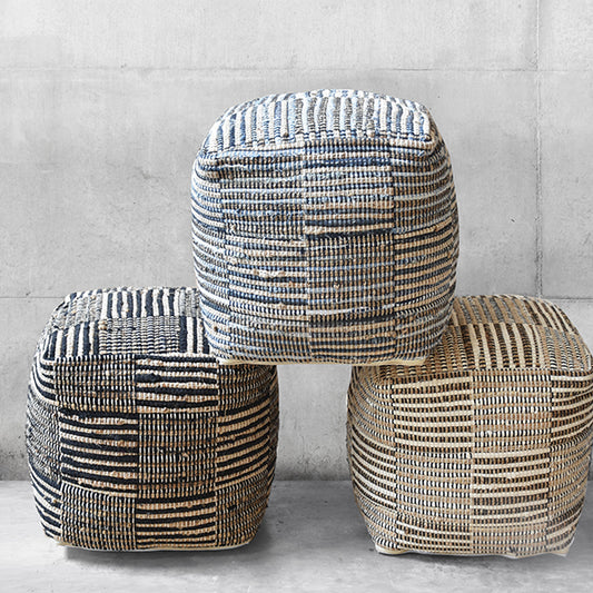 Rodeo Pouf, Hemp, Recycled Cotton, Pitloom, Flat Weave 