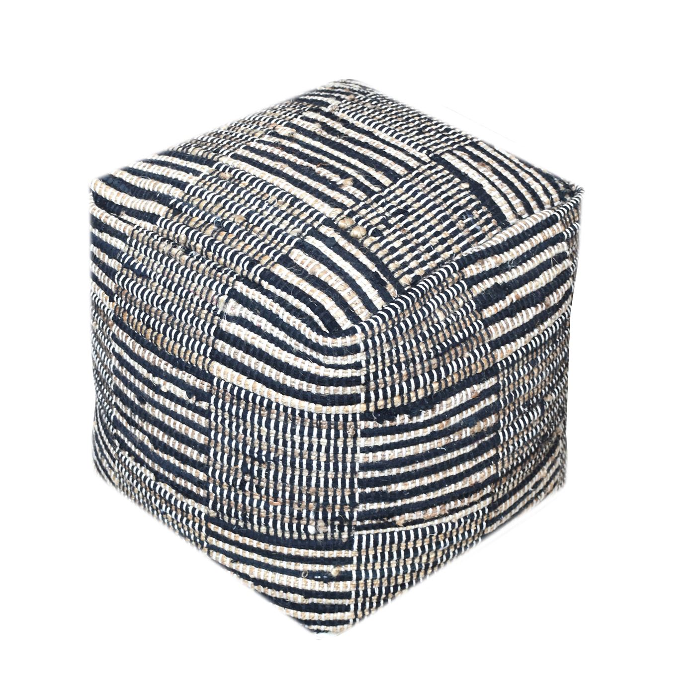Rodeo Pouf, Hemp, Recycled Cotton, Charcoal, Natural, Pitloom, Flat Weave