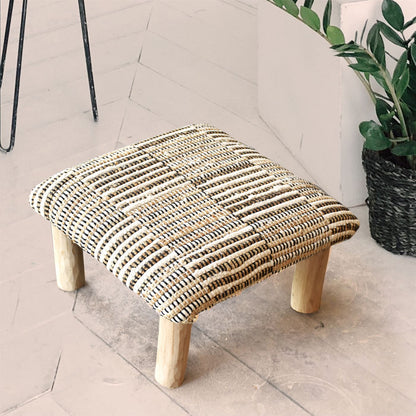 Rodeo Foot Stool, Hemp, Recycled Cotton, Natural White, Natural, Pitloom, Flat Weave 