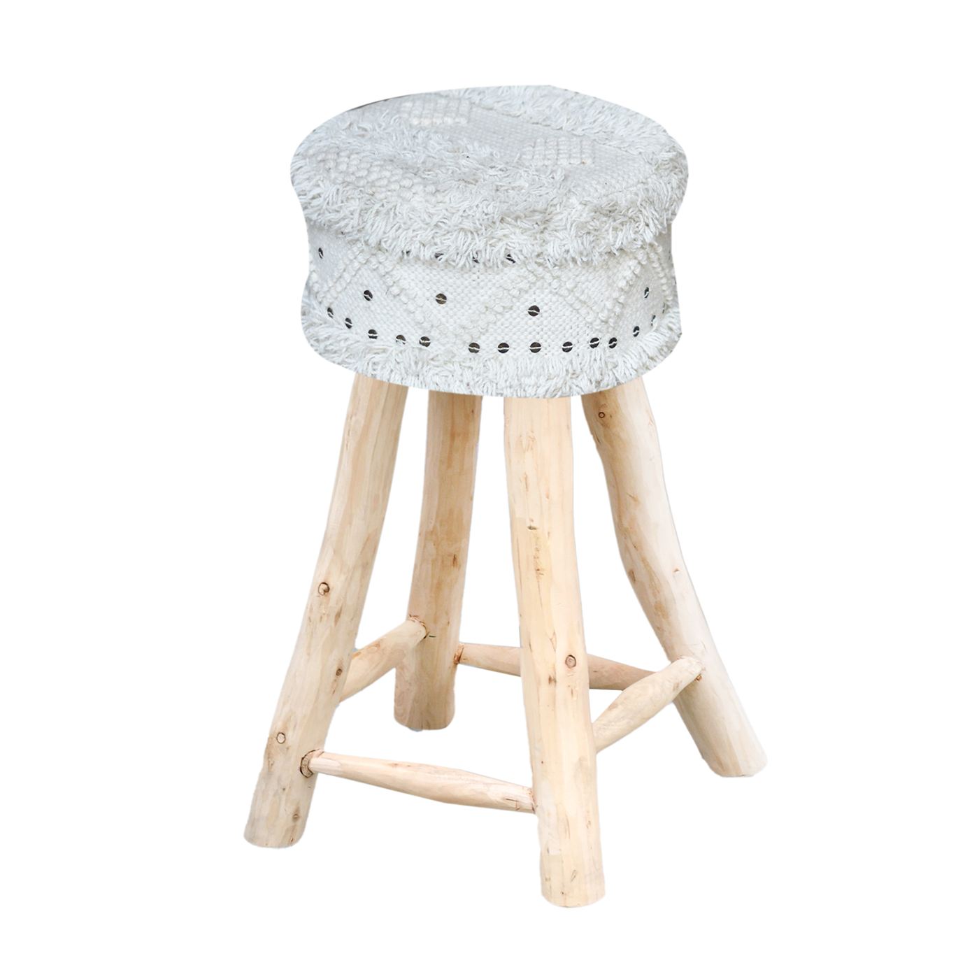 Roja Bar Stool, Wool, Metal, Natural White, Pitloom, Cut And Loop 