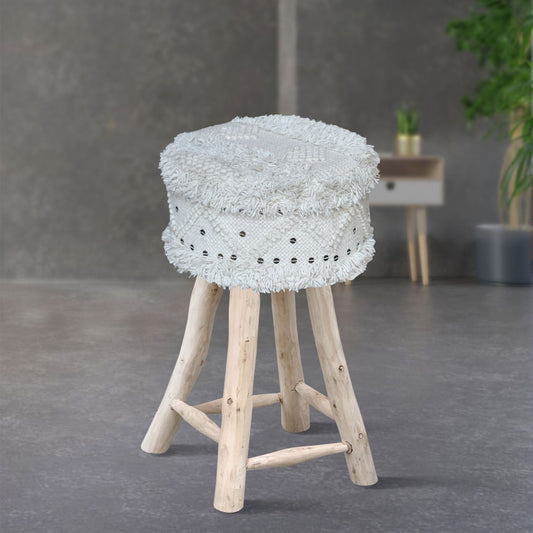 Roja Bar Stool, Wool, Metal, Natural White, Pitloom, Cut And Loop 