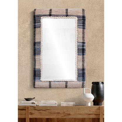 RONALDSEY WALL MIRROR - IVORY/BLUE - HAND WOVEN - MDF STRUCTURE - WOOL + COTTON DENIM