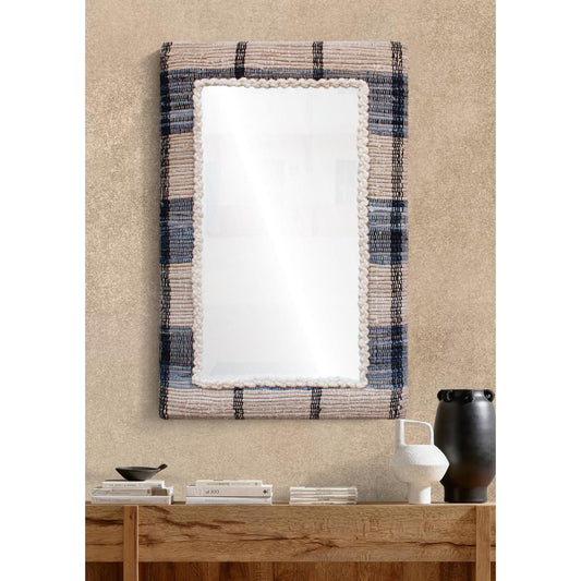 RONALDSEY WALL MIRROR - IVORY/BLUE - HAND WOVEN - MDF STRUCTURE - WOOL + COTTON DENIM