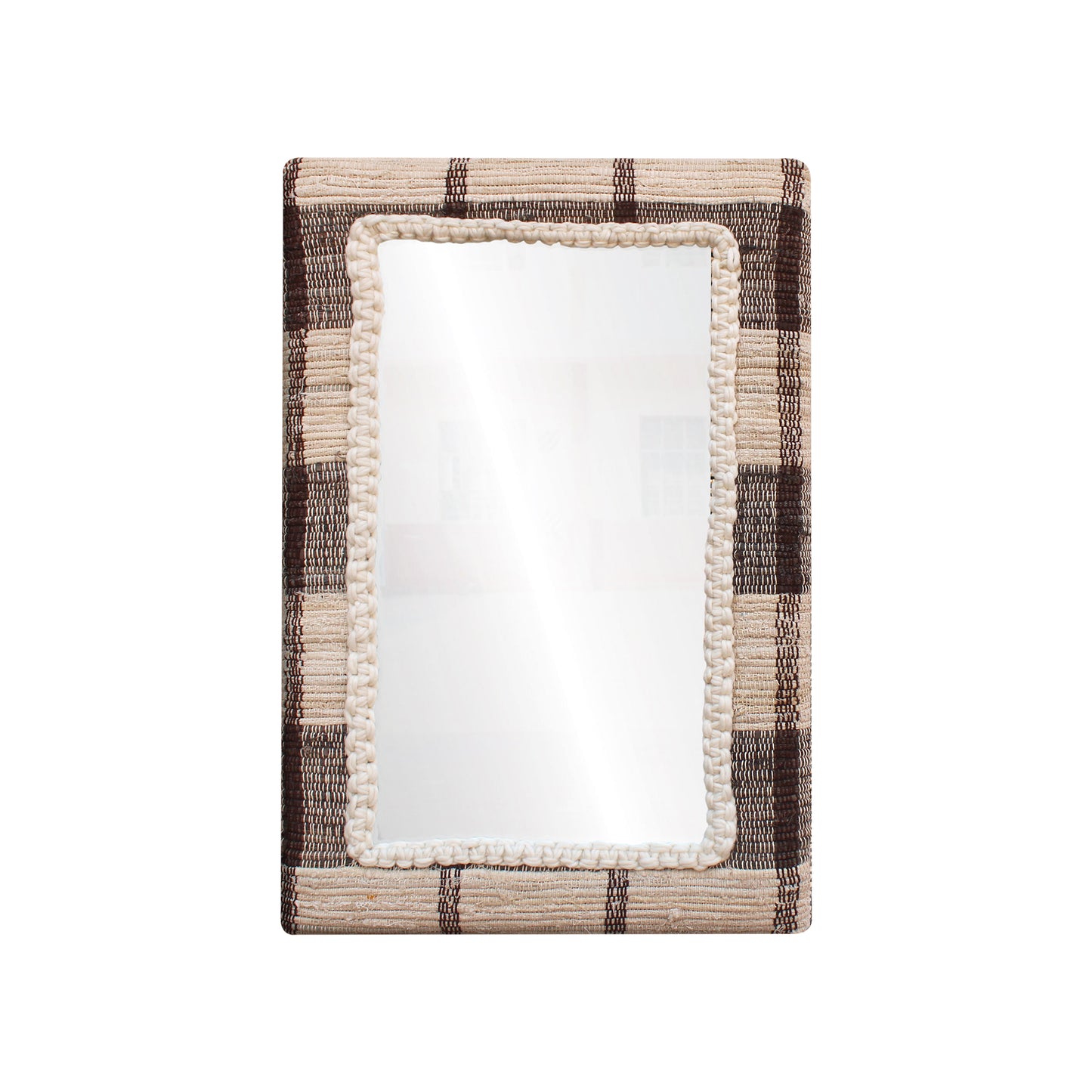RONALDSEY WALL MIRROR - IVORY/BROWN - HAND WOVEN - MDF STRUCTURE - WOOL + COTTON DENIM