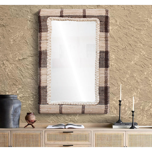 RONALDSEY WALL MIRROR - IVORY/BROWN - HAND WOVEN - MDF STRUCTURE - WOOL + COTTON DENIM