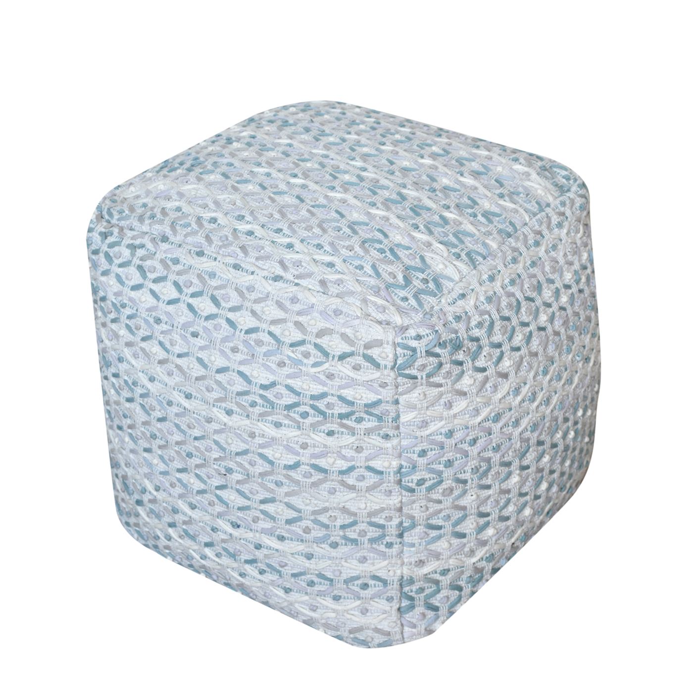 Rosita Pouf, Cotton, Natural White, Aqua, Grey, Pitloom, All Loop 