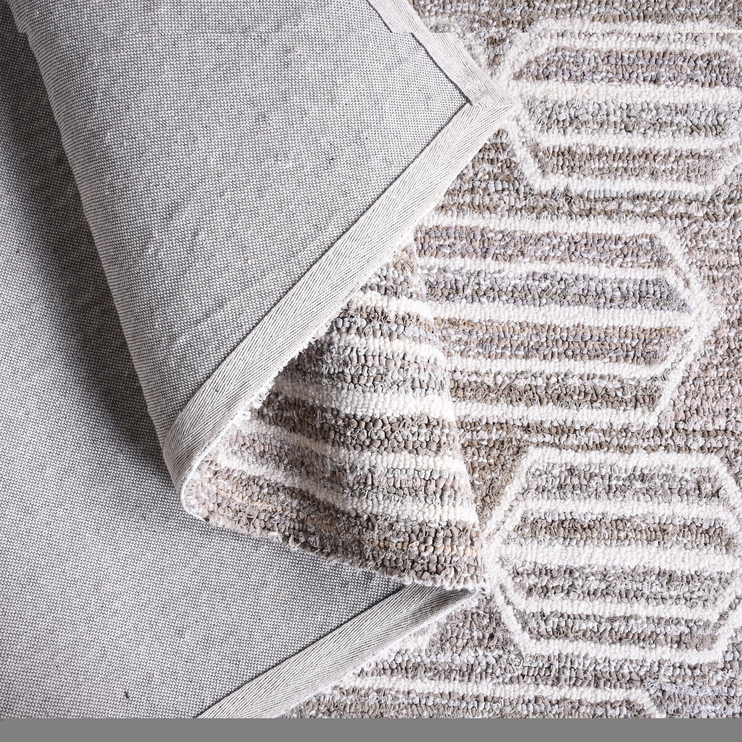 ROTAN RUG - BEIGE/WHITE - HAND TUFTED - COTTON DENIM/WOOL