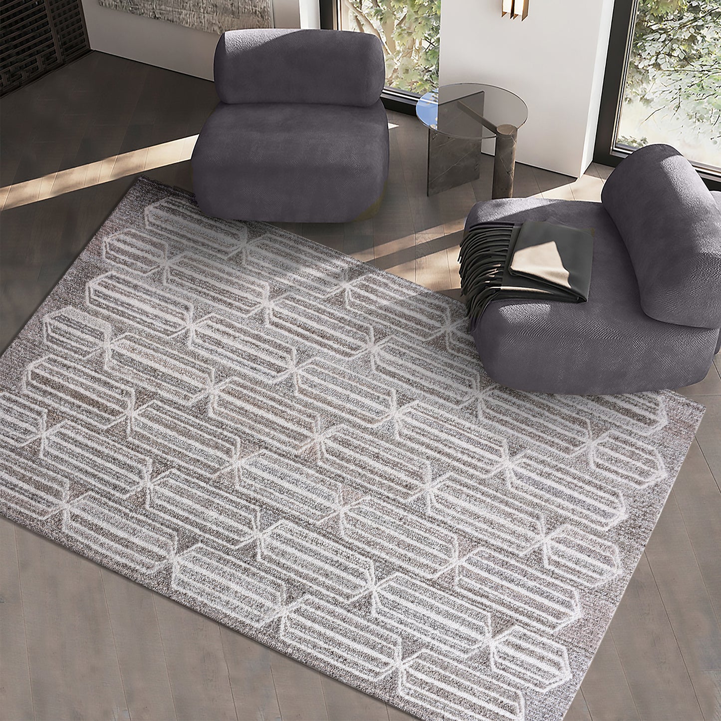 ROTAN RUG - BEIGE/WHITE - HAND TUFTED - COTTON DENIM/WOOL