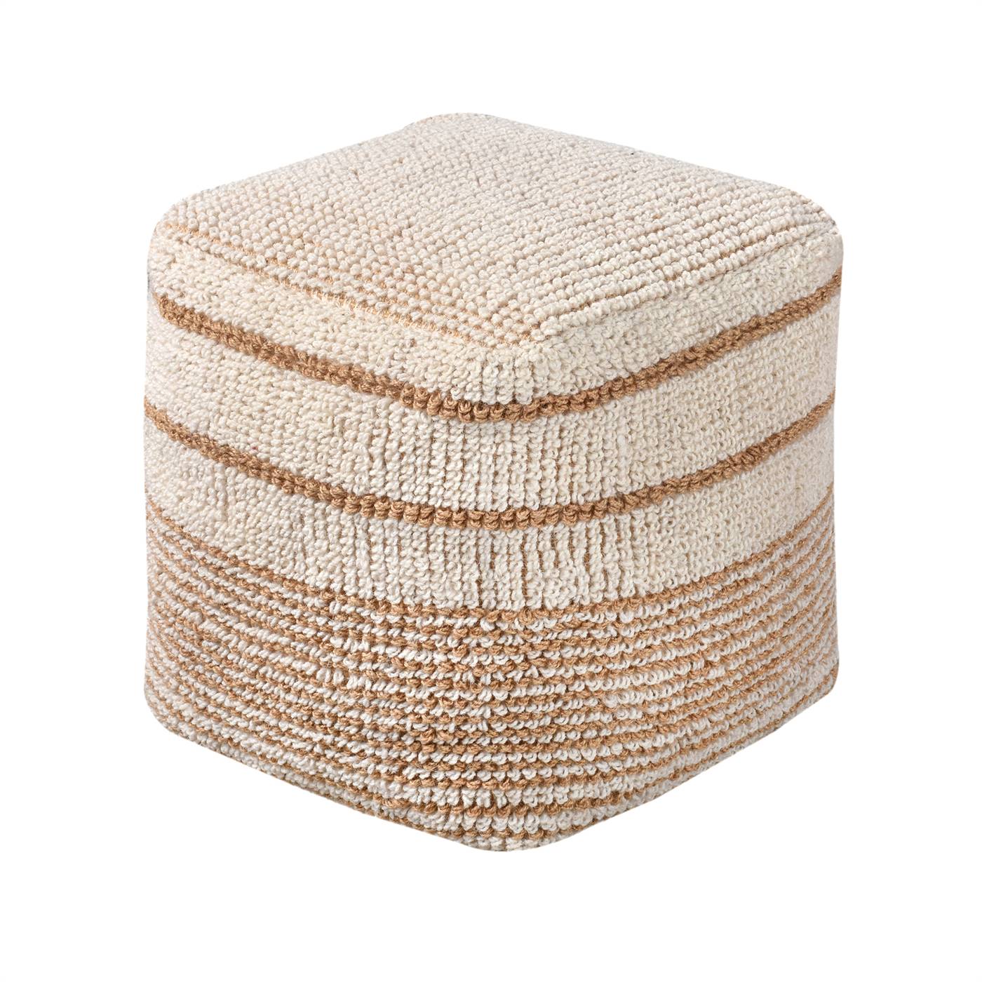 Rylie Pouf, 40x40x40 cm, Natural, Natural White, Jute, Wool, Hand Woven, Handwoven, All Loop