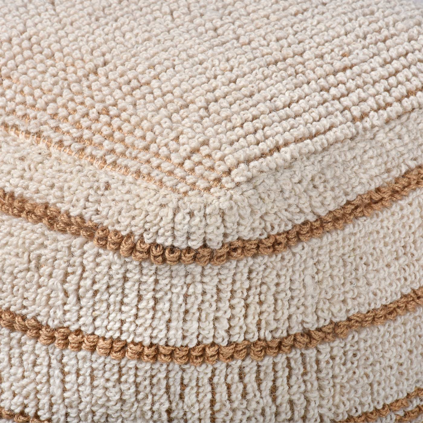 Rylie Pouf, 40x40x40 cm, Natural, Natural White, Jute, Wool, Hand Woven, Handwoven, All Loop