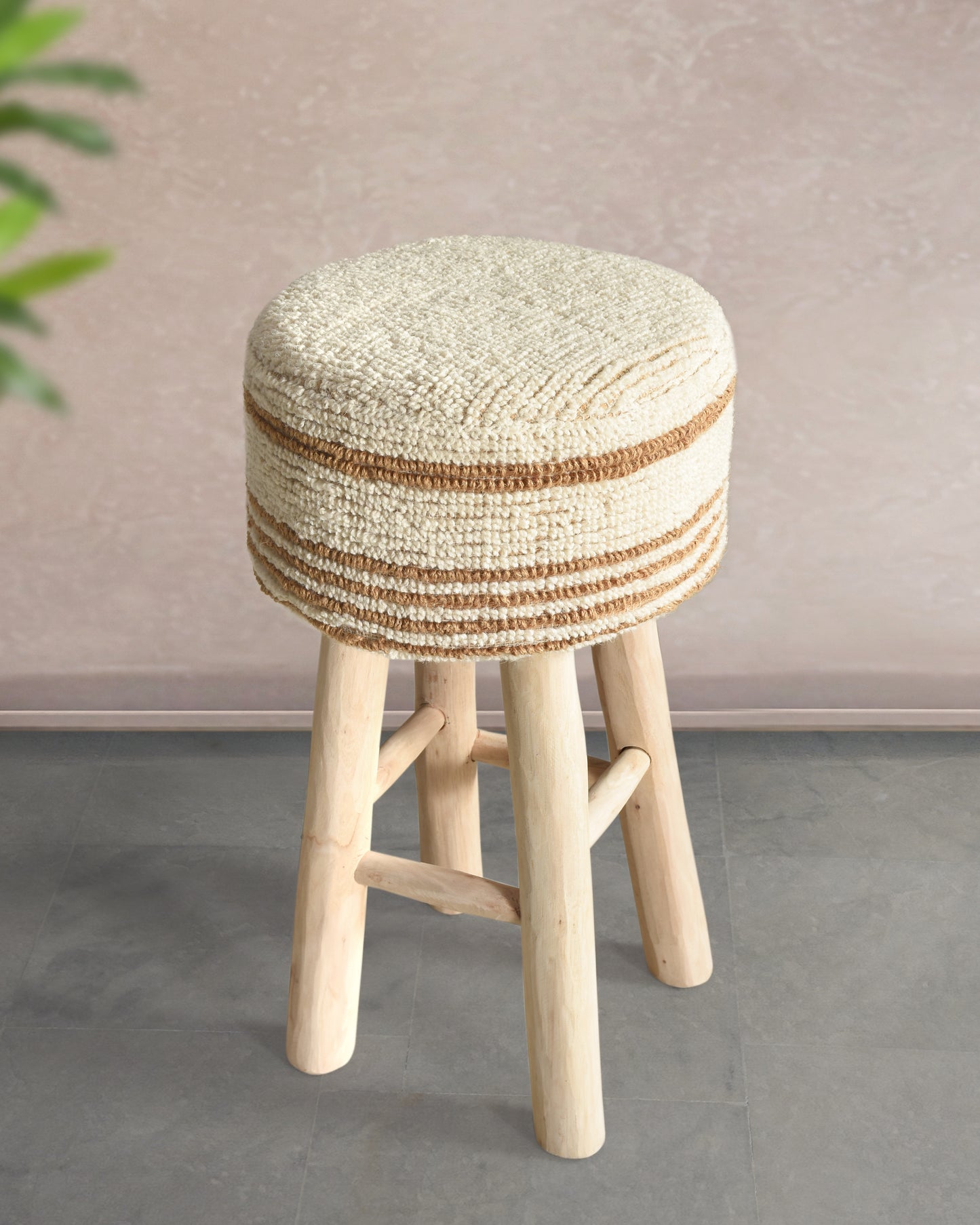 RYLIE BAR STOOL - NATURAL/IVORY - HAND WOVEN - JUTE + WOOL