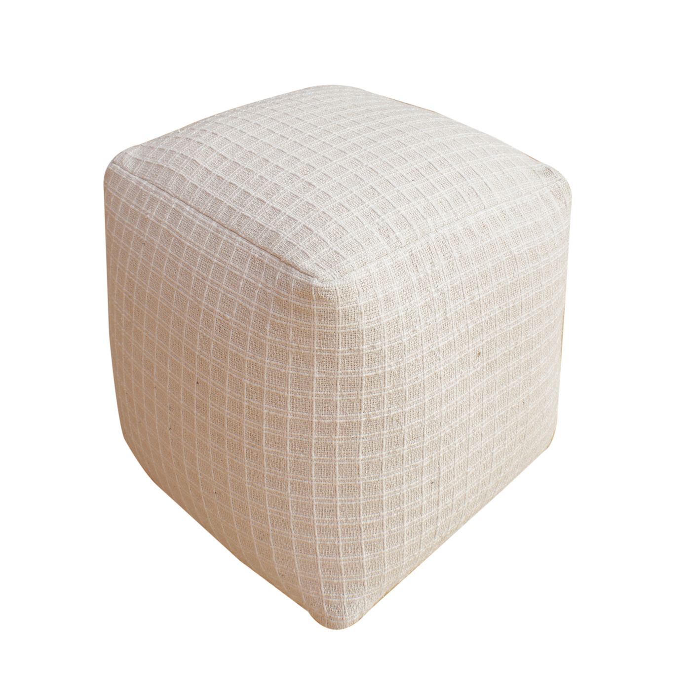 Reshovo Pouf, Cotton, Natural White, Hand woven, Flat Weave 