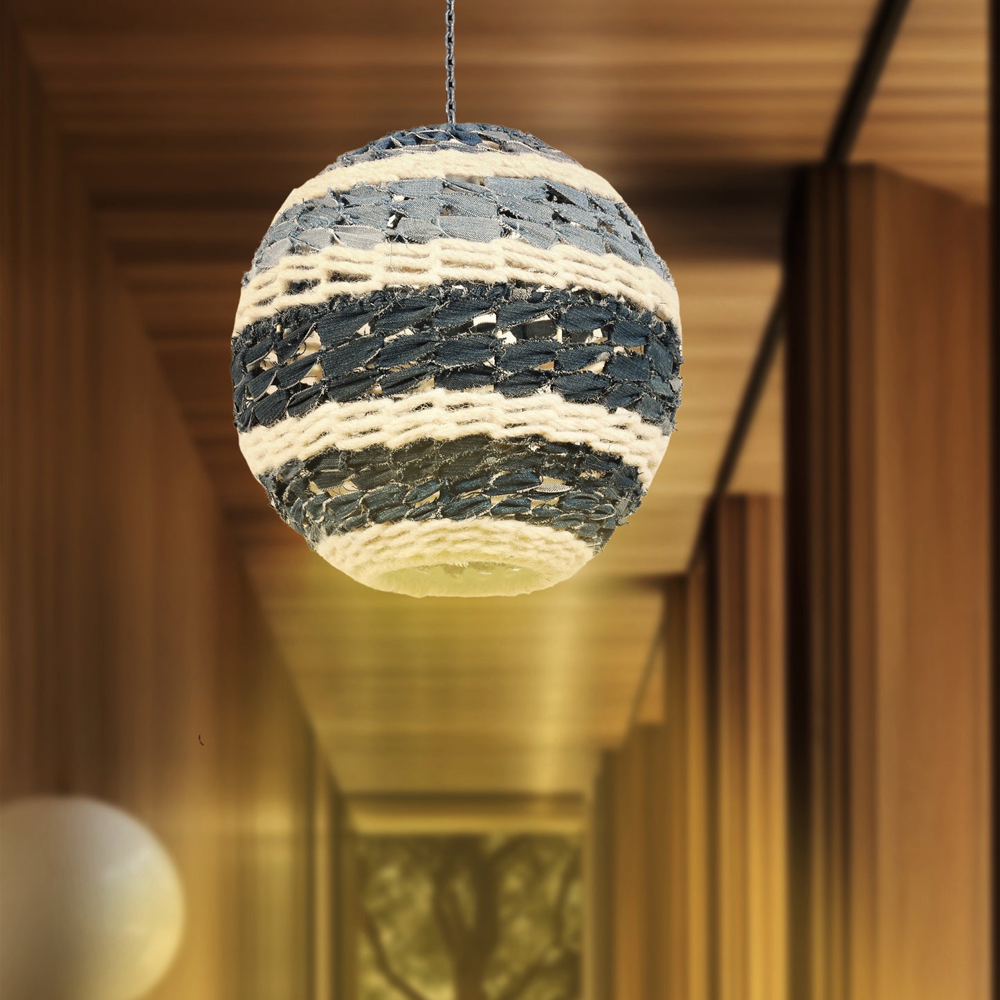 SAIGEN LAMP - IVORY/BLUE - HAND MADE - WOOL/COTTON DENIM