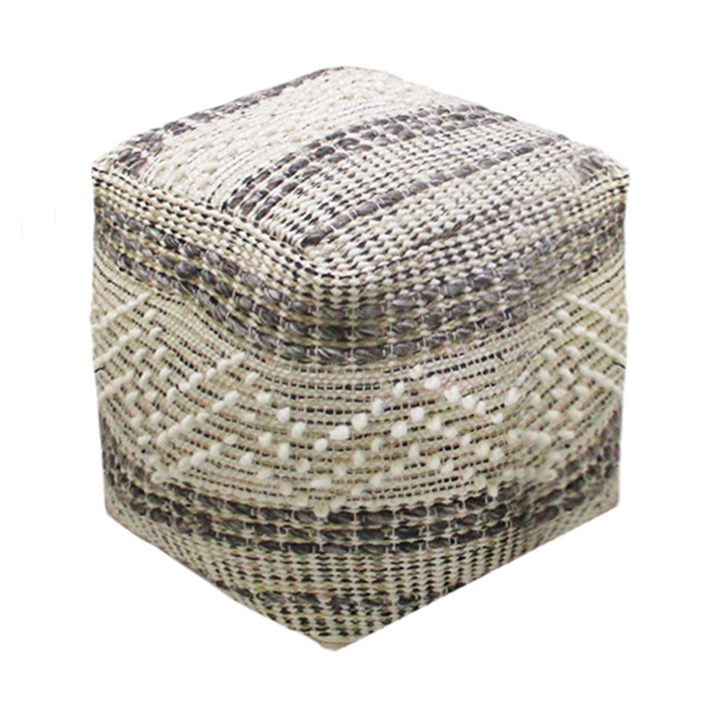 Sakai Pouf, Cotton, Wool, Hemp, Natural White,Charcoal, Pitloom, All Loop 