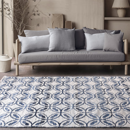 SARACI RUG - IVORY/BLUE - JACQUARD WOVEN - COTTON DENIM/WOOL