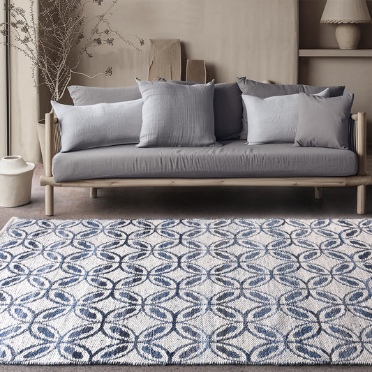 SARACI RUG - IVORY/BLUE - JACQUARD WOVEN - COTTON DENIM/WOOL